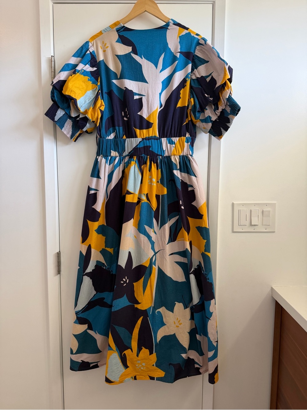 Anthropologie Floral V-Neck Maxi Dress in Teal, Mustard & Navy - Picture 2 of 6